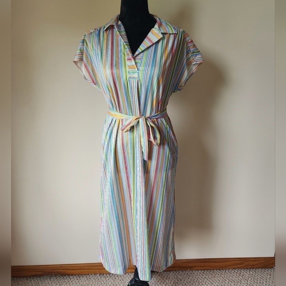 Vintage Teddi Of California Rainbow Striped Dress Women's Size M/L.